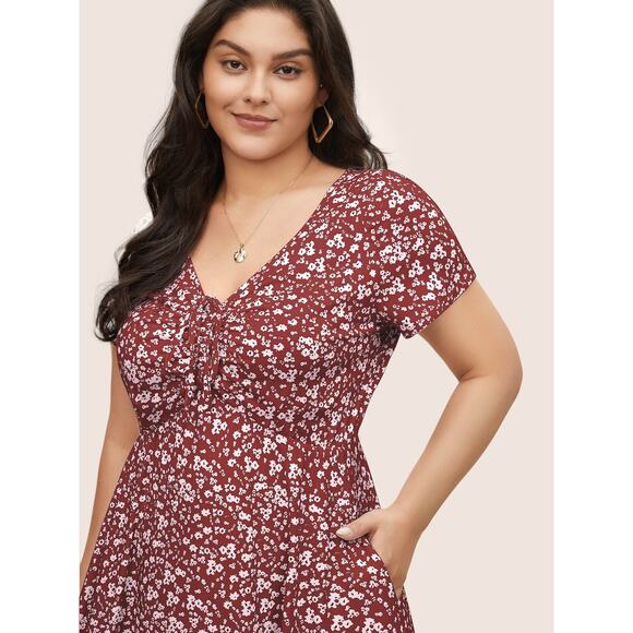 Plus Size 30 6X Floral BloomChic Stretchy Curvy Midi Dress With Pockets - Picture 4 of 6